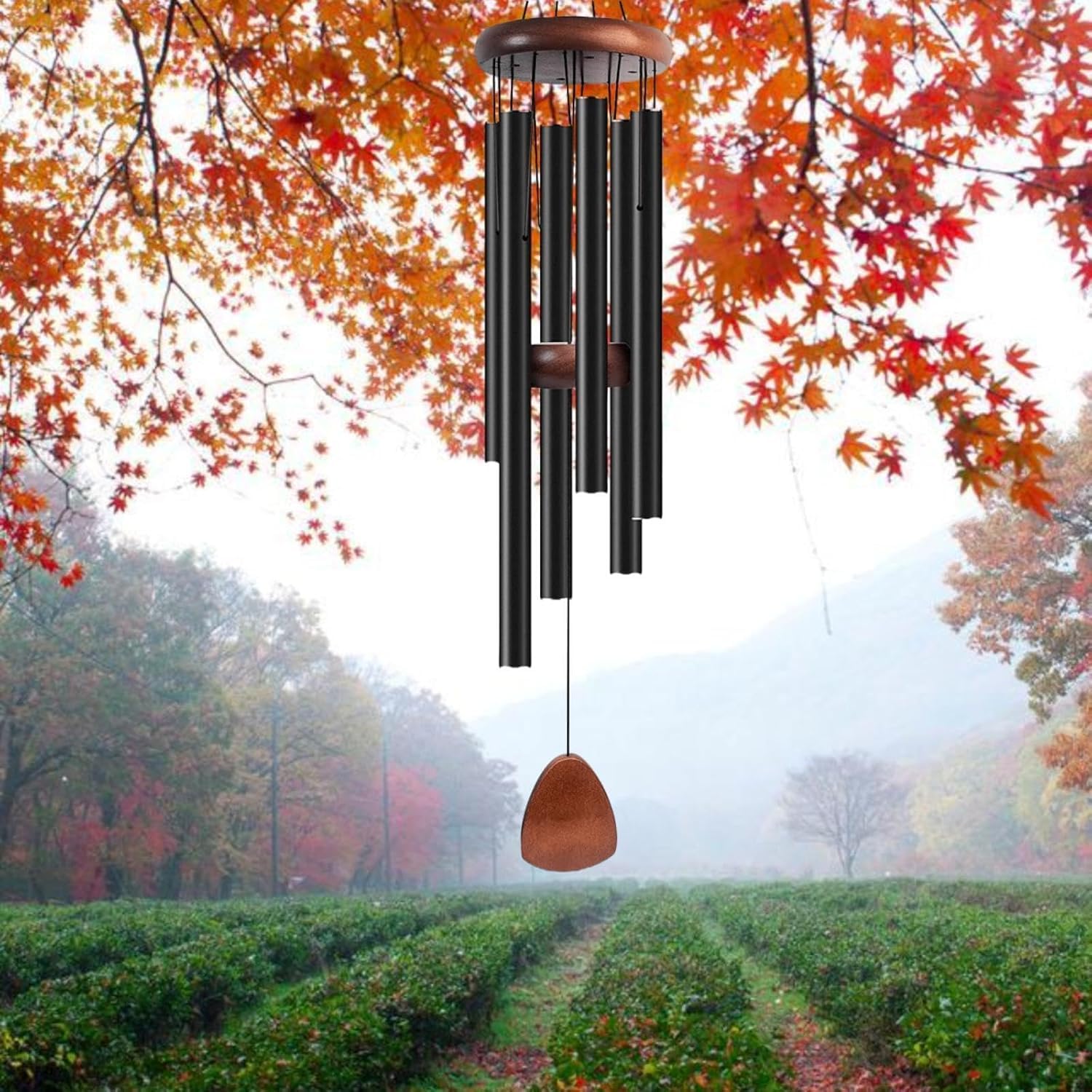 2 campanelli a vento grandi per esterni, 94 cm, toni melodici lenitivi per casa, giardino, veranda, decorazione patio, ispirazione e memoriale, 6 tubi in alluminio, nero