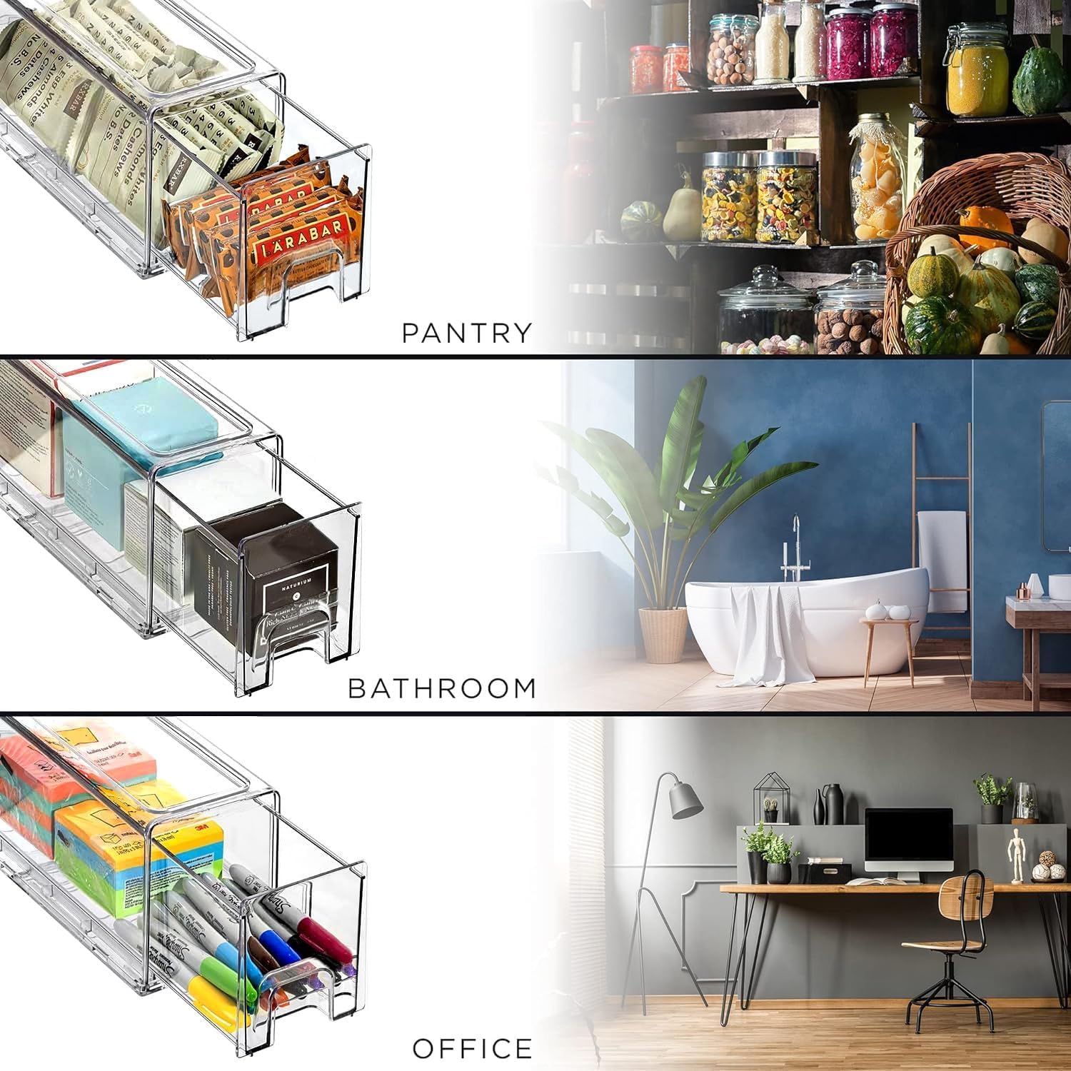 Sorbus Small Wide Clear Storage Drawers (6 Pack) – Stackable Storage Drawers for Pantry, Fridge, or Cabinet – Slide Out Clear Bins with Handles for Organizing