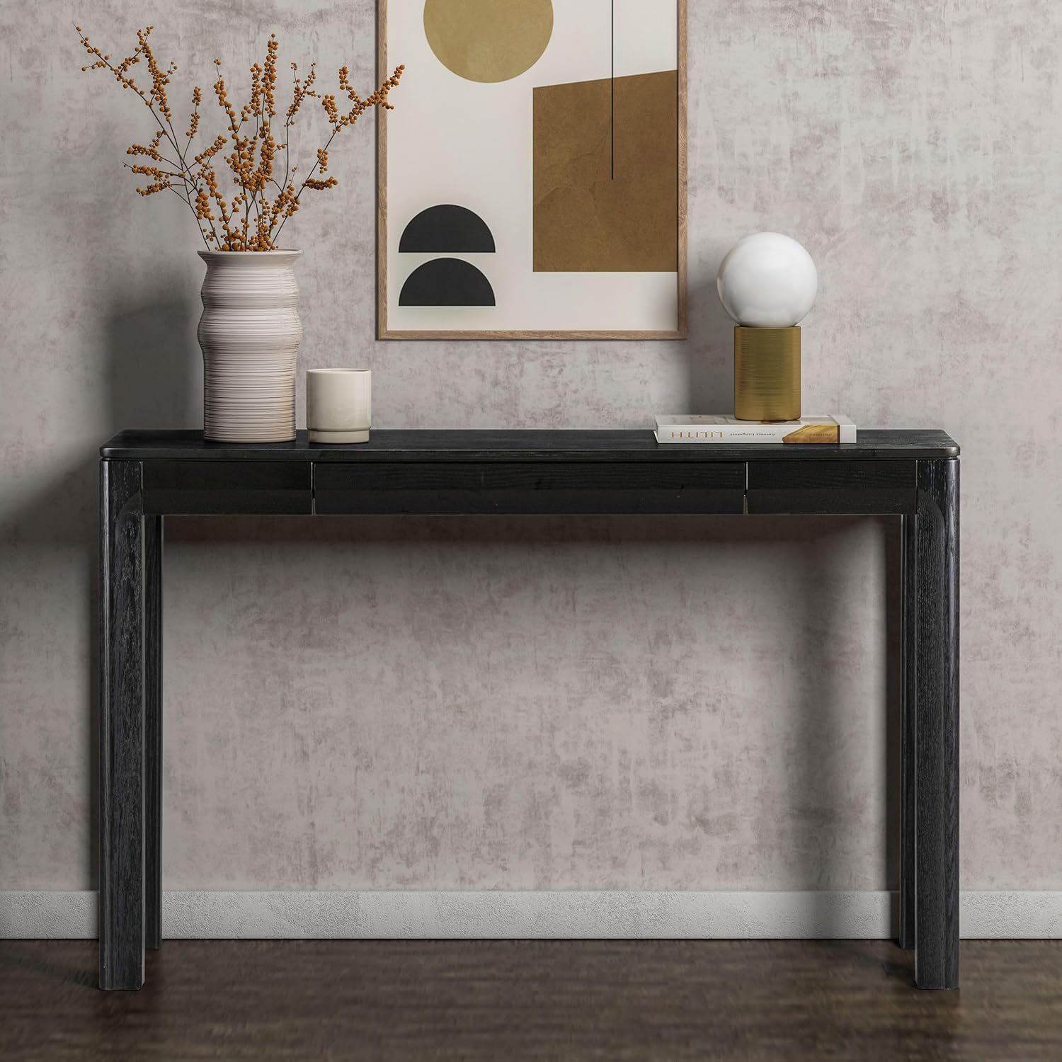 NTC Flow Modern Wooden Rectangle Console Table with Hidden Drawer – Waterproof & Heat Resistant, Burnt Black 47 Inch Console Burnt Black