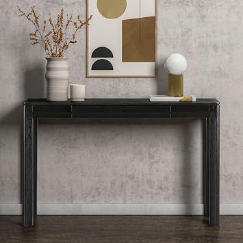 NTC Flow 47-Inch Console Table, Modern Solid Wood Entryway Table with Hidden Drawer, Waterproof & Heat Resistant, Narrow Table for Hallway, Living Room & Foyer, Burnt Black