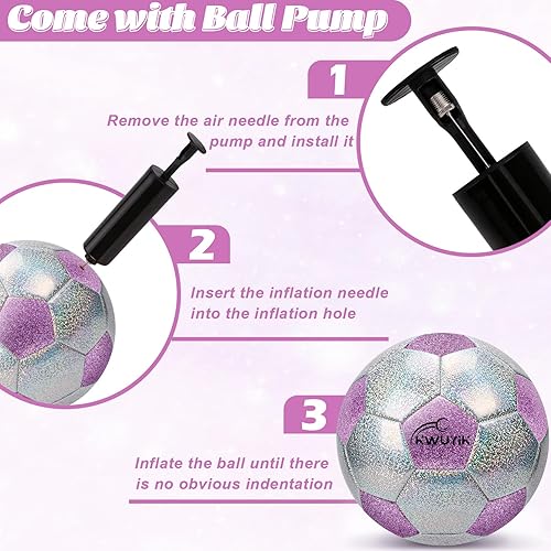 Miniatura 8 de Balón de fútbol de tamaño 3, 4, 5, purpurina, rosa, morado, plateado, con bomba, pelota de fútbol para niños de 3 a 6 años, 6 a 8, 8 a 12 años,