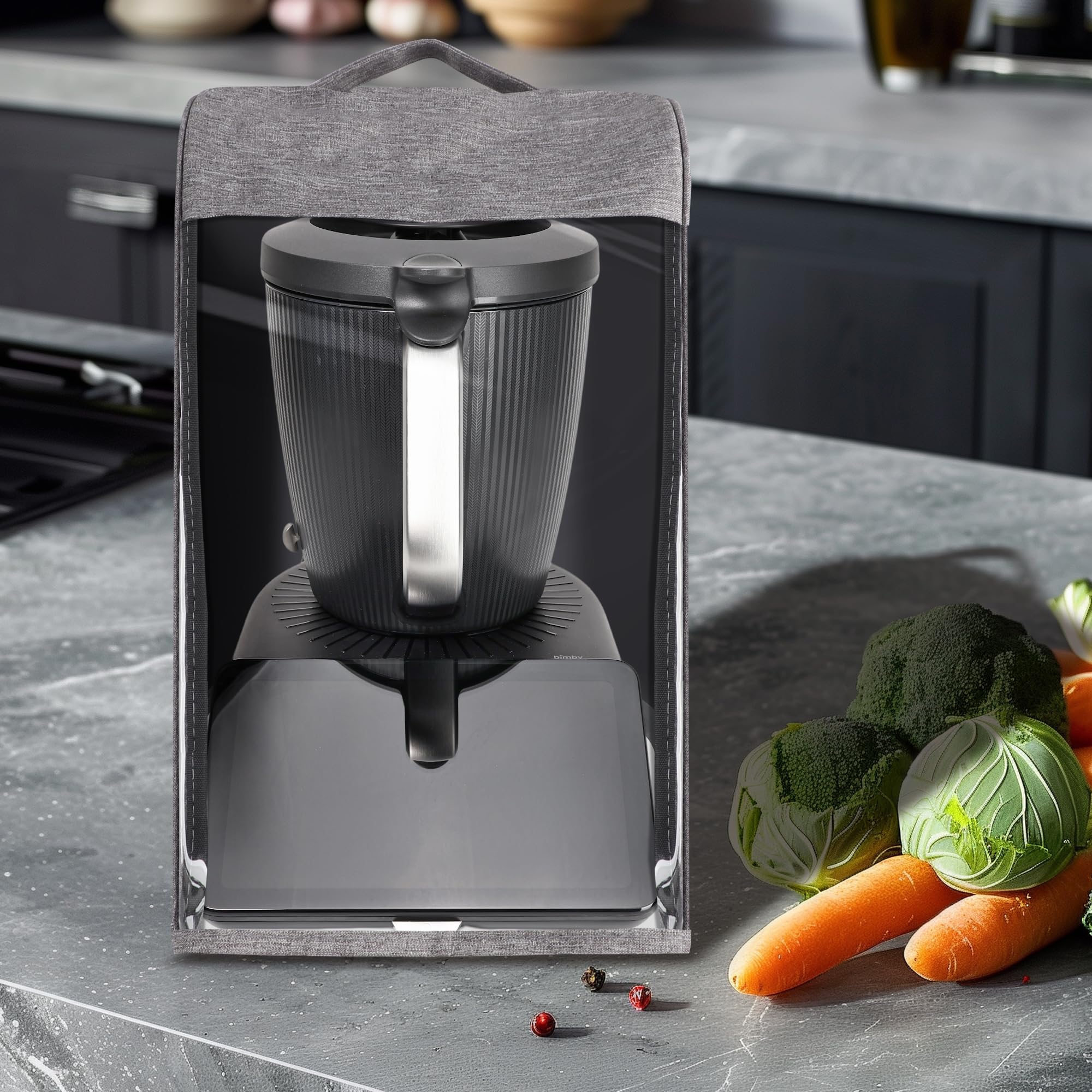 Abdeckhaube für Thermomix TM7 – Transparente TPU Front + Oxford Stoff, Bodenlos & Varoma-kompatibel - Küchenmaschine Staubschutz Abdeckhaube, Staubschutzabdeckung, Schutzhülle