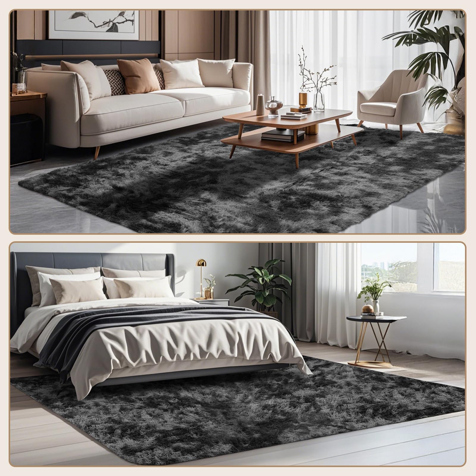 Teppich Wohnzimmer 200 x 300 cm: Hochflor Teppich Grau | Flauschiger Shaggy Teppich, Waschbar & Rutschhemmend, Weicher Polyester Teppiches für Schlafzimmer, Kinderzimmer