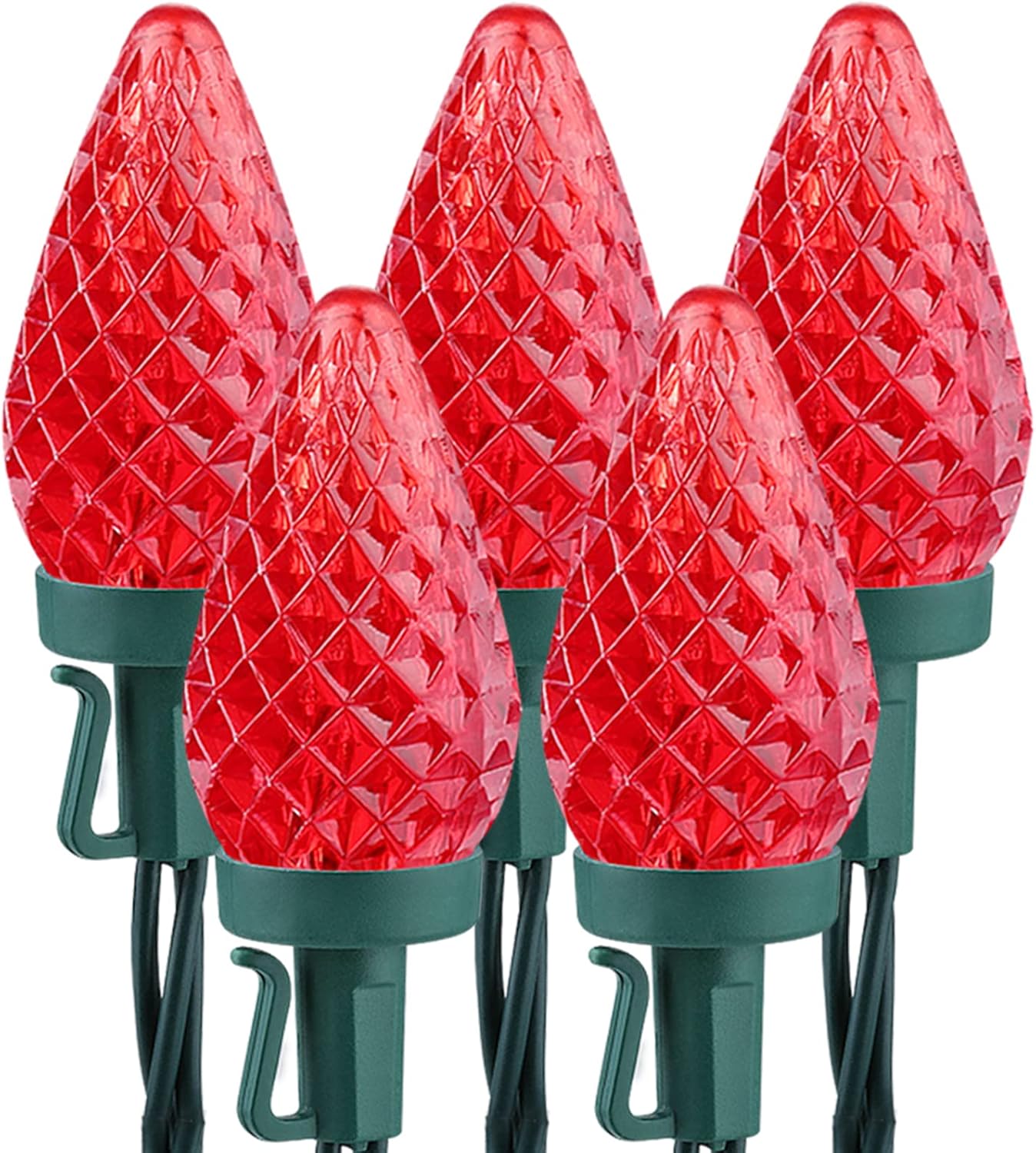 Brizled Red Christmas Lights, 16ft 25 LED Faceted C9 Chrsitmas Lights