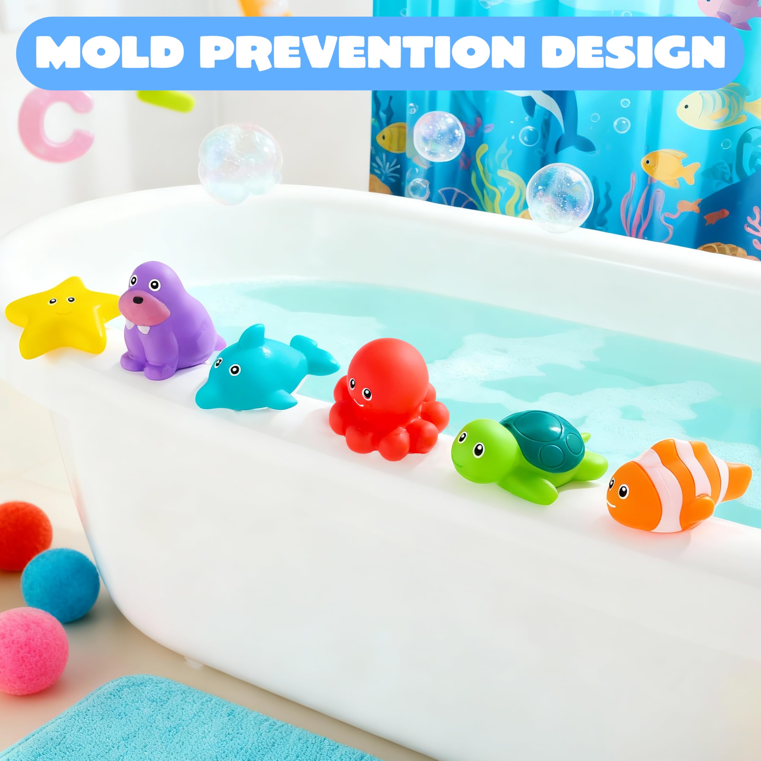 JOYIN - 6 Giocattoli da Bagno Animali Marini, Sigillati senza Fori & Antimuffa, Giocattoli d'Acqua Morbidi e Atossici per Bambini, Spremibili e Galleggianti, Ideali per Vasca e Piscina