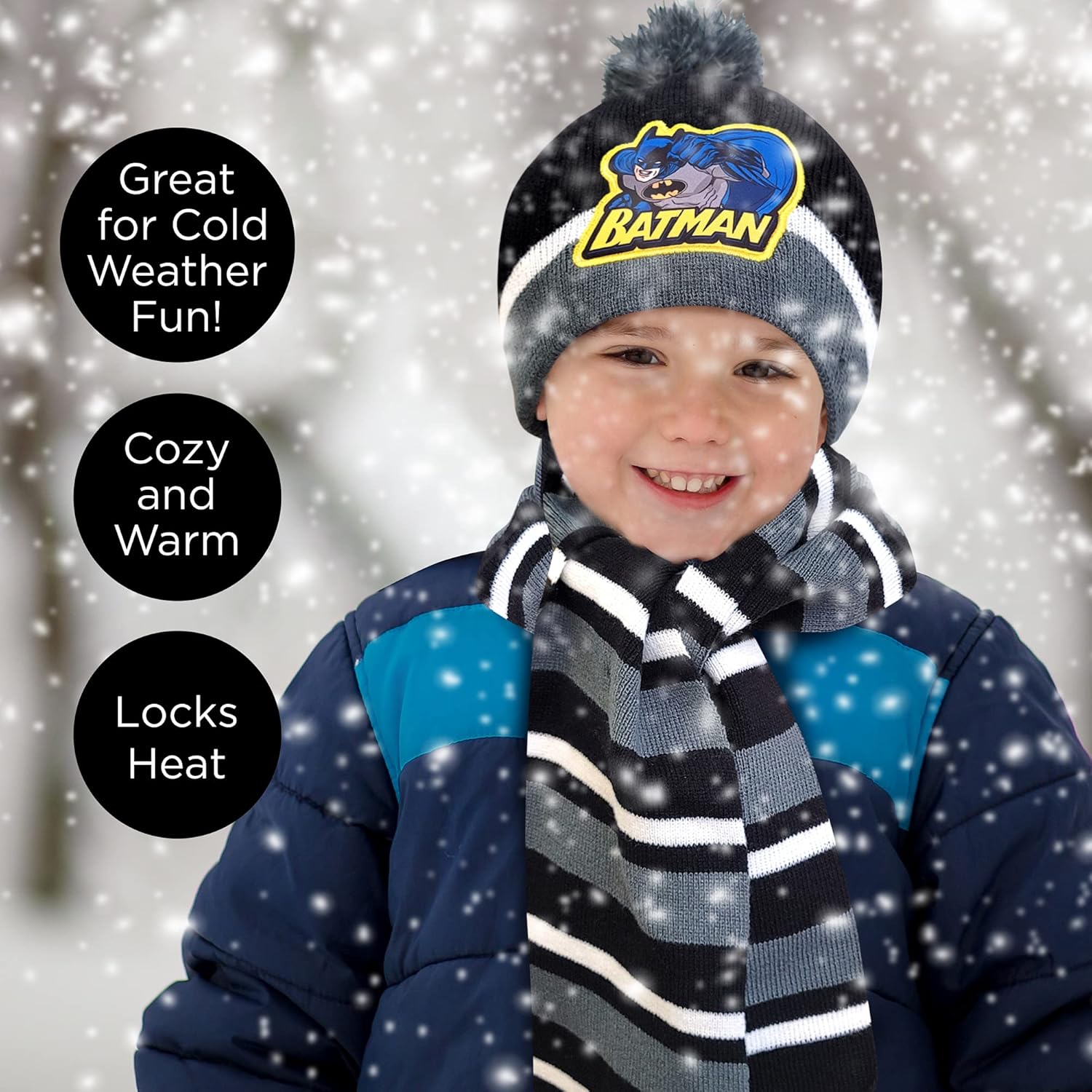 DC Comics Boys Winter Accessory Hat, Scarf and Toddler Mitten, Batman Beanie for Ages 2-4 - Image 7