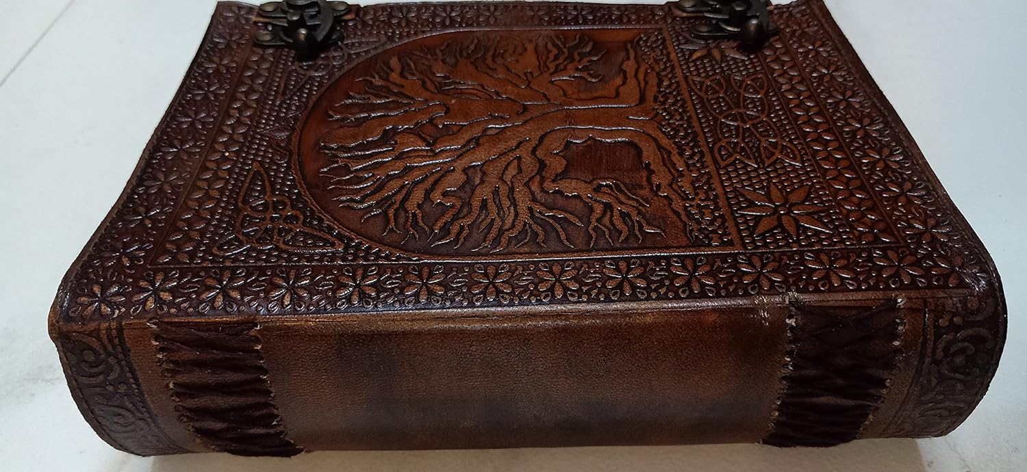 BBE 600 pages large tree of life journal | leather journal diary | embossed large tree of life notebook | writing leather notebook | handmade leather journal | leather grimoire | leather sketchbook 7 x 10 Thread Bound ( Brown )