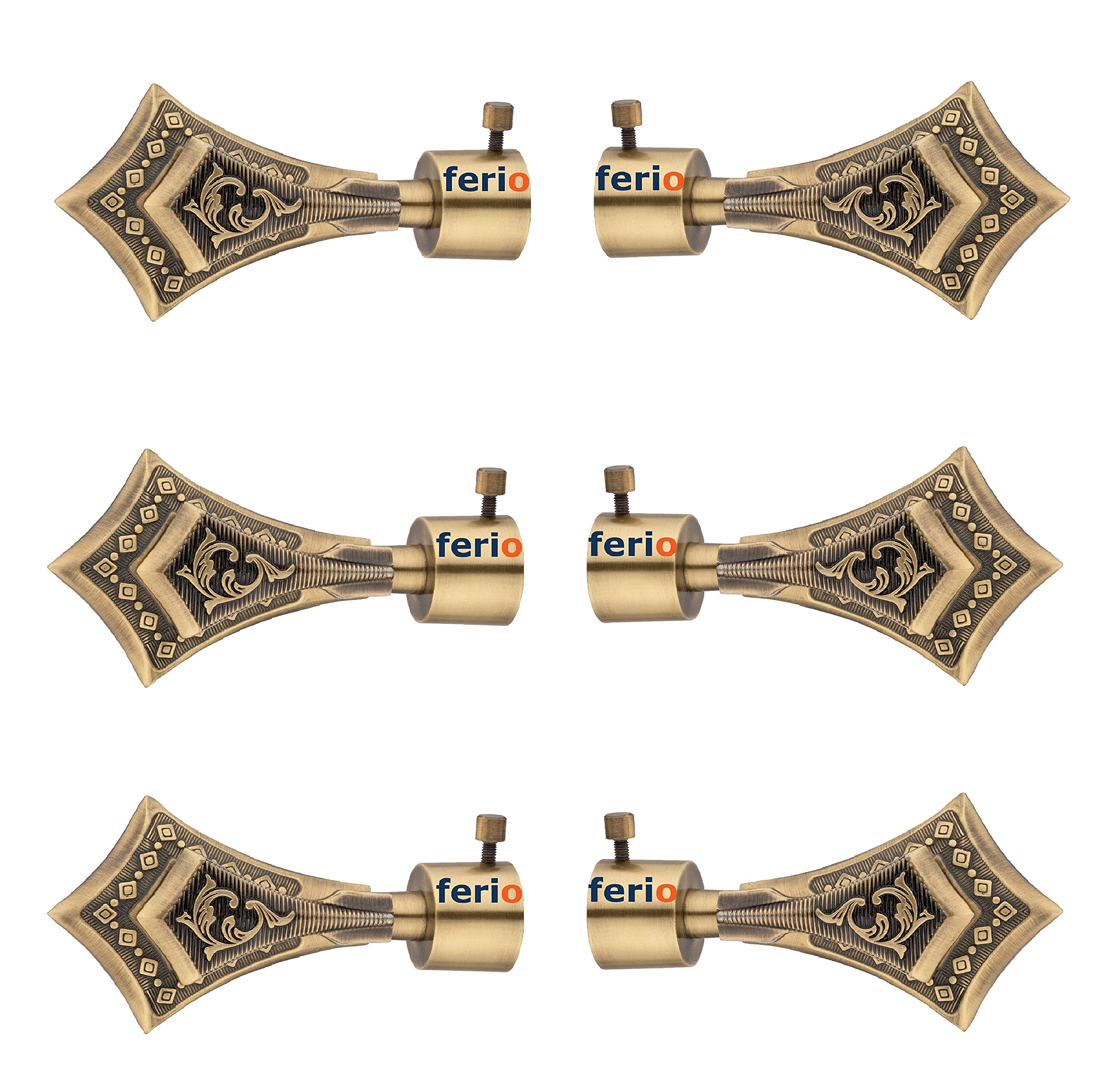 FERIO Antique Brass Curtain Finials - Zinc Alloy Diamond Design For 1 Inch Rod, Set Of 2 - View #2