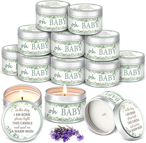 Funtery 12 velas de fiesta de baby shower para invitados, velas perfumadas de lavanda, velas rústicas para revelación de género, regalos de retorno
