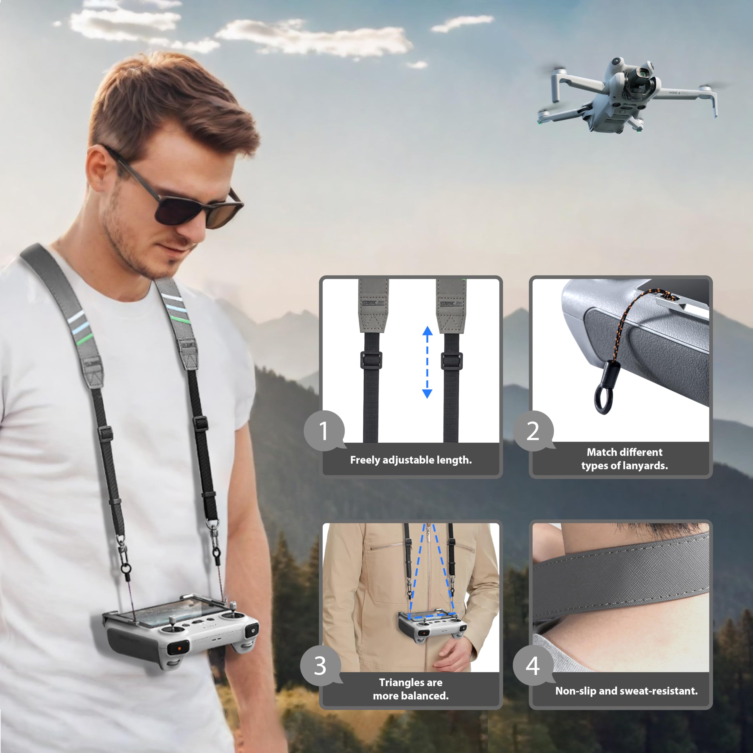 STARTRC Mini 5 pro Gurt für dji LITO X1/RC 2/RC/RC Pro Controller Halsband Tragegurt für DJI Avata 360/Mini 5/4/3 Pro/Mavic 3/Air 3S Drohnenfernbedienung Lanyard Zubehör