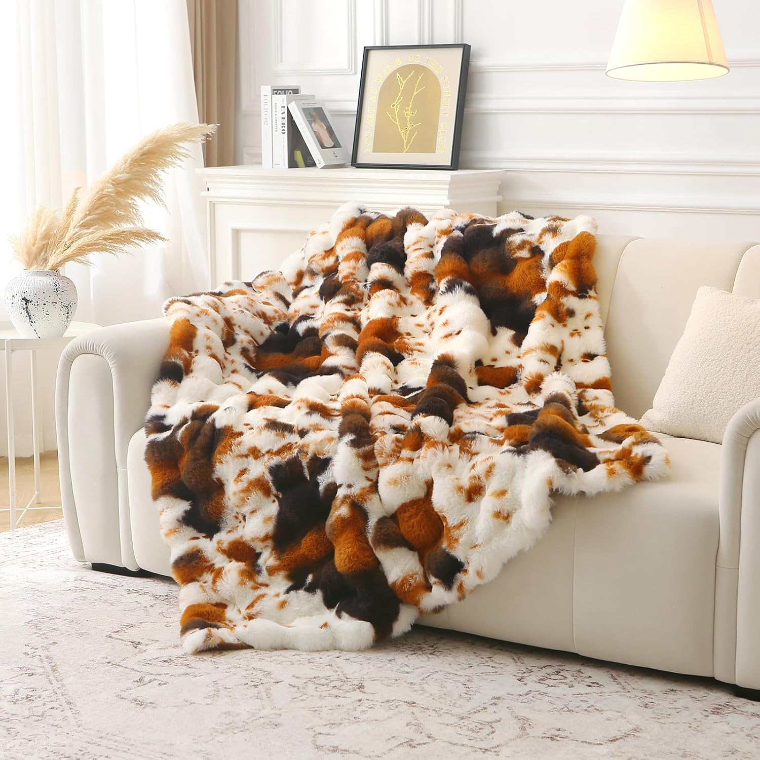 MERRYLIFE Luxury Thick Plush Cow Print Faux Rabbit Fur Throw Blanket Ultra-Plush Cozy Soft Decorative Blanket Use for Couch Bed Travel (Cow, 50"*60")
