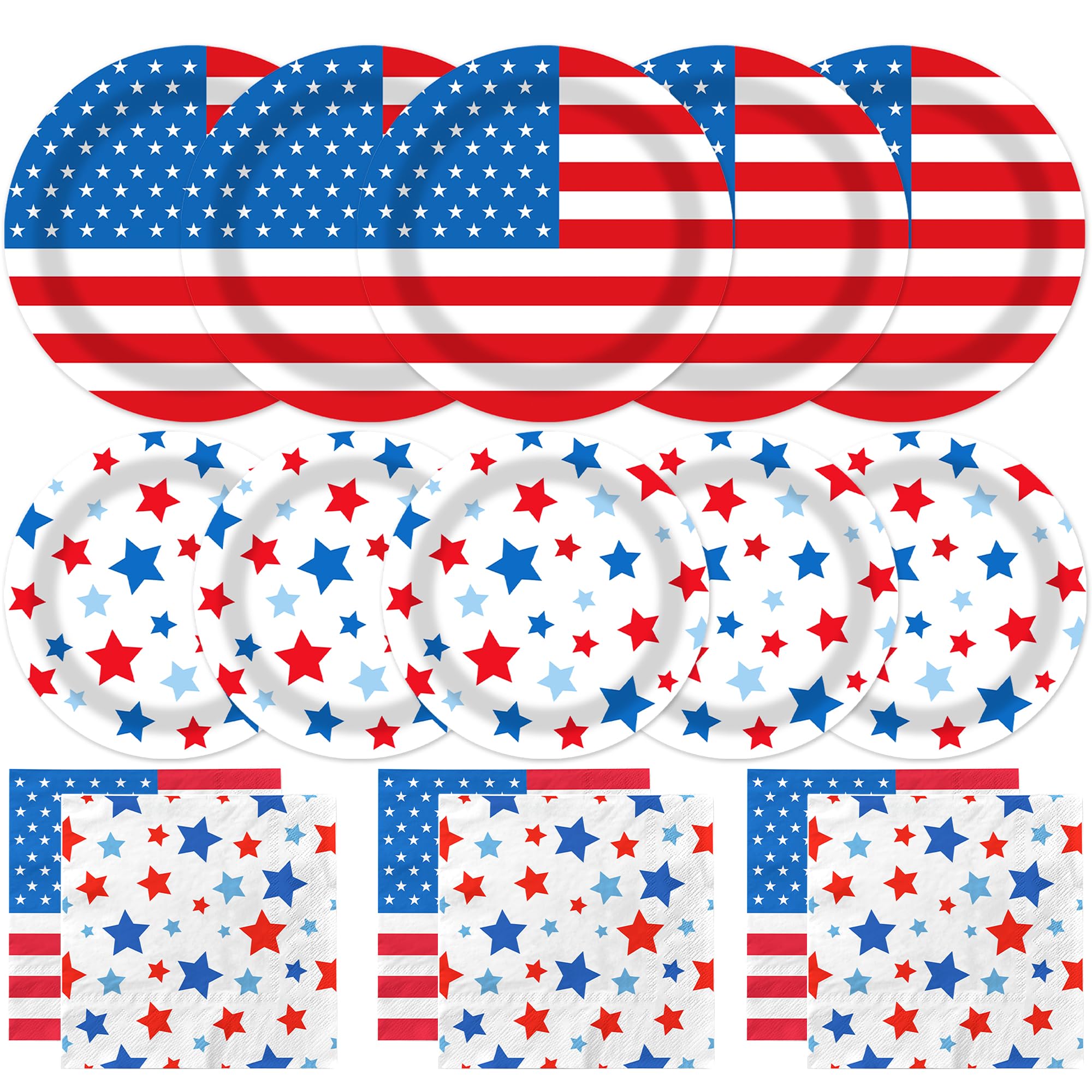 YQUQWN 200 PCS 4th of July American Flag Plates and Napkins Sets, Disposable Patriotic Independence Day Decorations Table Decor Party Supplies,