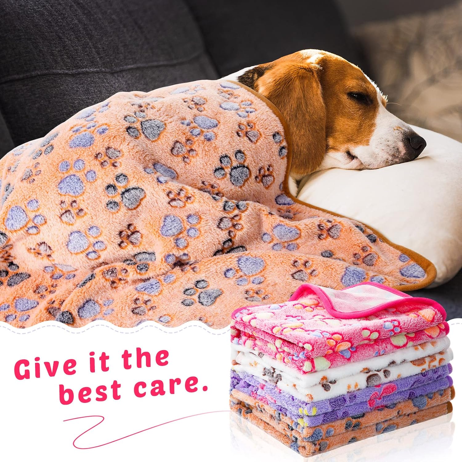 Tegeme 8 Pcs Fleece Dog Blankets for Small Dogs Cat Soft Coral Velvet Warm Sleep Mat Fluffy Dog Paw Print Blanket for Kitten Doggy Small Animal(30 x 41 Inch,Mixed Color)
