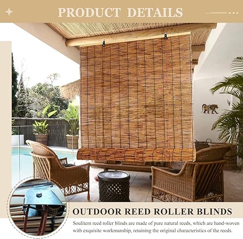 Miniatura 2 de Persianas enrollables con varillas para exteriores, porche de patio, impermeables, naturales, resistentes a los rayos UV, protección de la