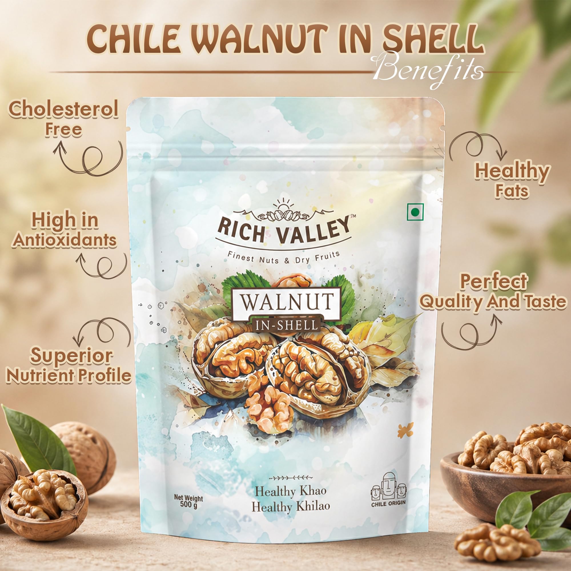 （新品未使用）チルウィッチ　walnuts 3枚 Rich Valley Chilean Walnuts 500g In-Shell | Premium Akhrot Nuts