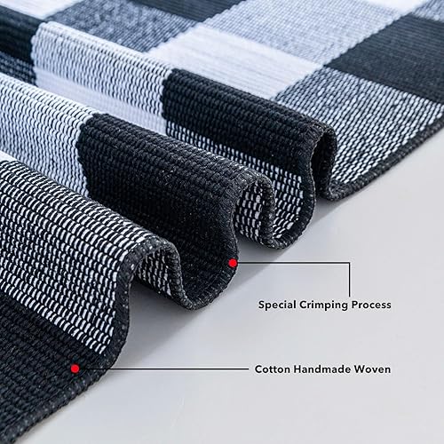 Miniatura 6 de Alfombras de algodón a cuadros de 27.5 x 43 pulgadas (2.3 x 3.6 pies), alfombra completa para el hogar tejida a mano, uso en interiores y