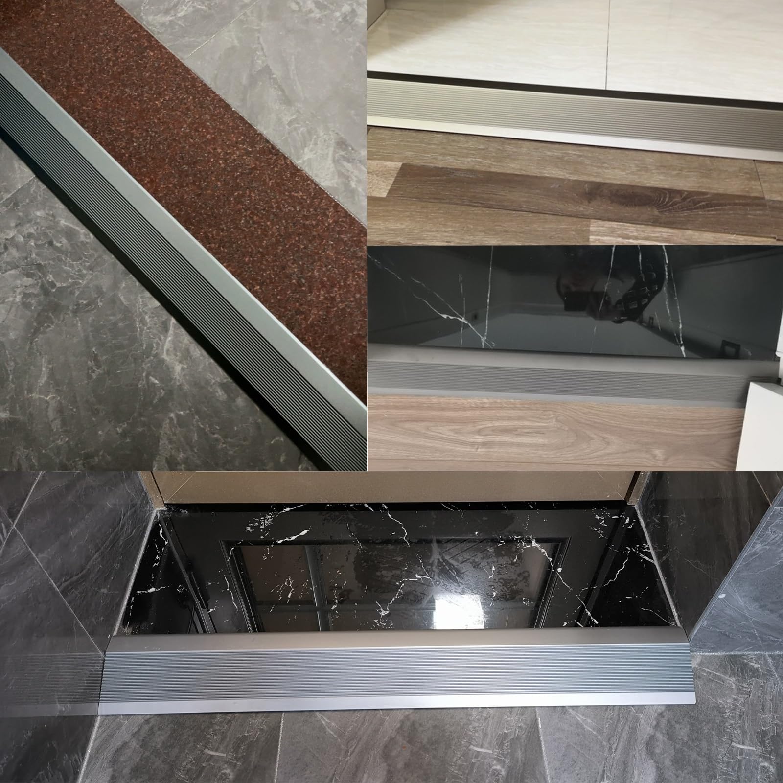 Listwa progowa, 10 cm, bardzo szeroka listwa przejściowa, aluminiowa rampa progowa do wewnątrz i na zewnątrz, antypoślizgowy reduktor drzwi, 80 cm samoprzylepne przejścia podłogowe