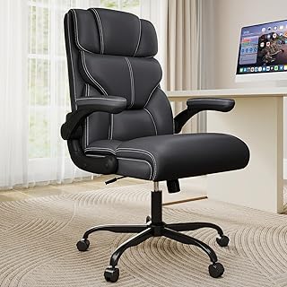 Silla de oficina ejecutiva con reposabrazos abatibles, sillas ergonómicas de escritorio para computadora, silla de oficina de cuero grande y alta, 400 libras, silla giratoria de policarbonato con