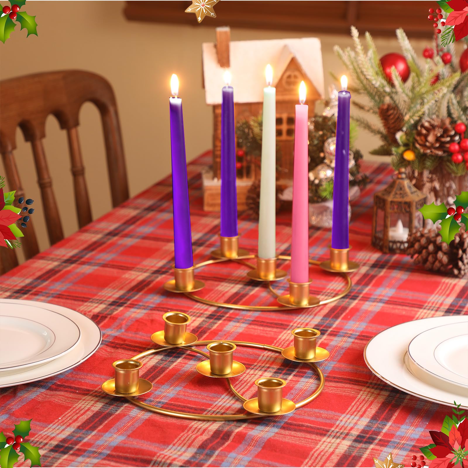 Sliner Adventskranzring für 5 Kerzen, goldfarben, runde Form, Adventsring, Kerzenhalter, Metall, Tischdekoration für Weihnachten, Festival, Heimdekoration, 8 Stück