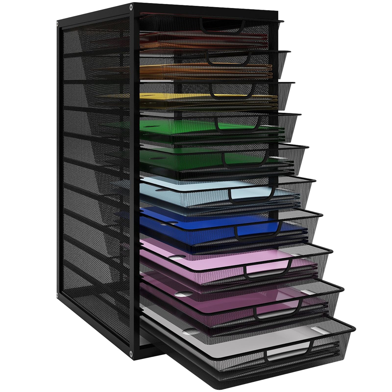 PUNCIA Cajonera con 10 Cajones Organizador Bandeja Oficina de Documentos A4 | Archivador Metálico de Papel Clasificador para Escritorio Almacenamiento Metal Caja de Almacenamiento Material de Oficina