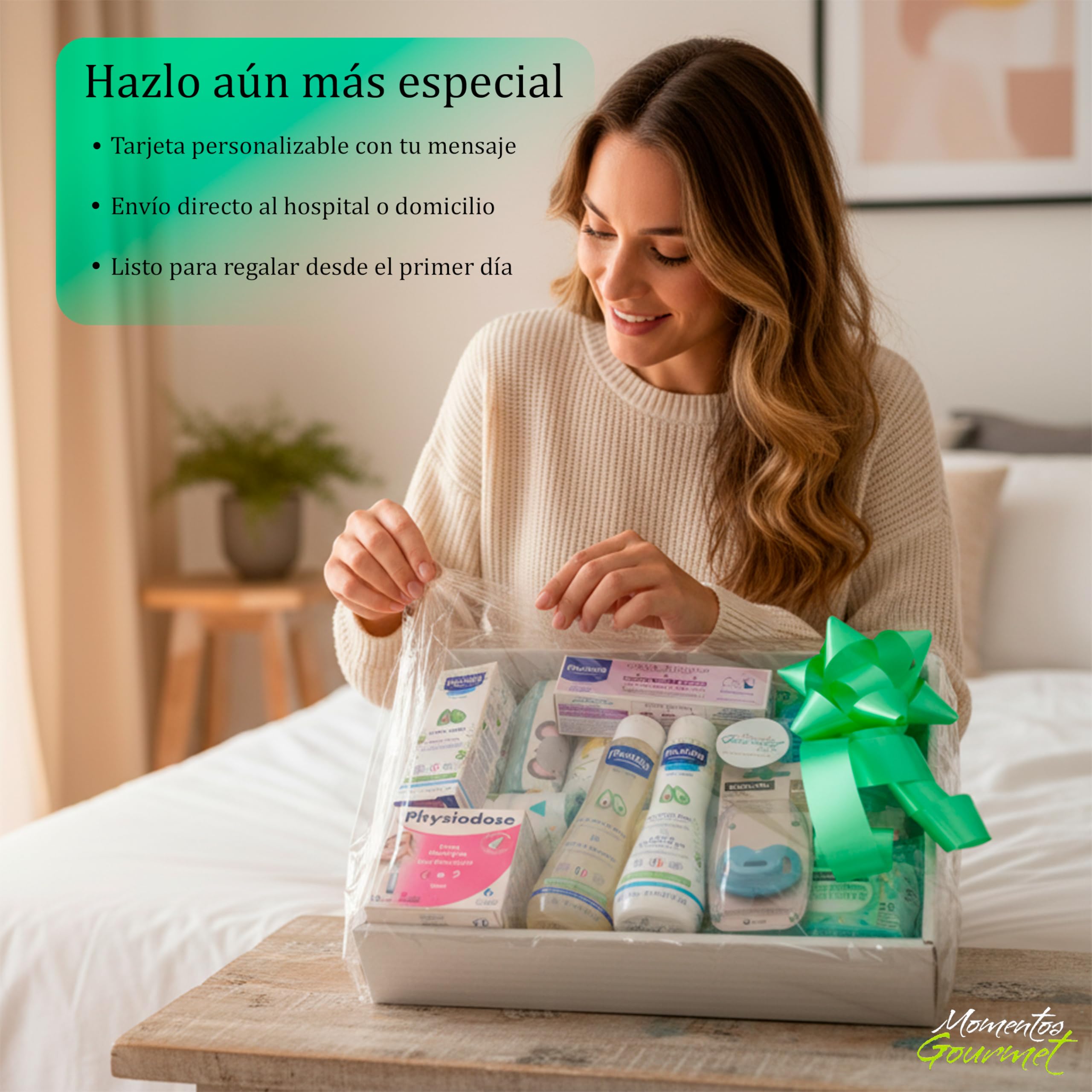 Canastilla Bebé Recién Nacido Cesta Regalo Unisex para Nacimiento y Baby Shower Set de Regalo con Tarjeta Personalizable Ideal para Bautizo y Mamás Primerizas de 0 a 6 Meses Envío Directo al Hospital!