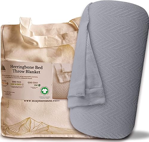 Mayfair Linen 100 % algodón puro, manta de lujo tamaño KingCal King, color gris oscuro, patrón de espiga, suave y acogedora manta de otoño de alta Mayfair Linen 100 % algodón puro, manta de lujo tamaño KingCal King, color gris oscuro, patrón de espiga, suave y acogedora manta de otoño de alta