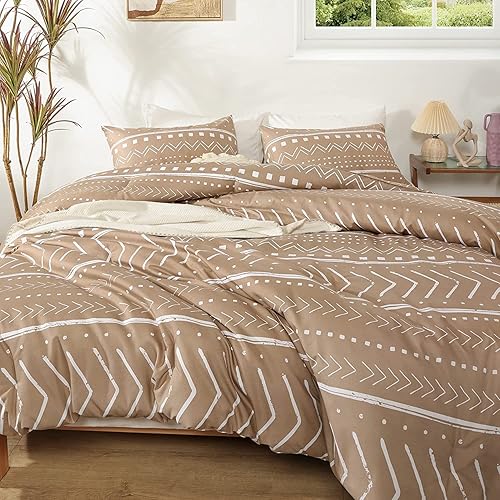 Smoofy Aztec Taupe Comforters Twin Size, Folkloric Art Pattern Khaki Bedding Sets Twin Boho Aztec Bohemian Twin Comforter Set with Soft Microfiber Fill Bedding, 1 Comforter 1 Pillowcase