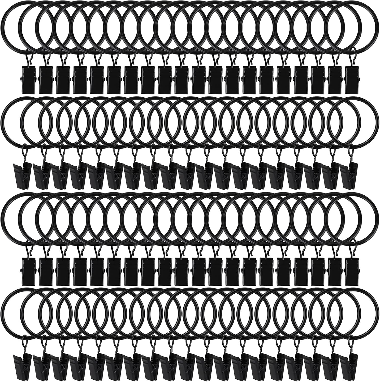 150Pcs Curtain Rings with Clips, Curtain Hooks Hangers Clip Rings, Drapery Rings 1.26" Interior Diameter, Fits up to 1" Rod