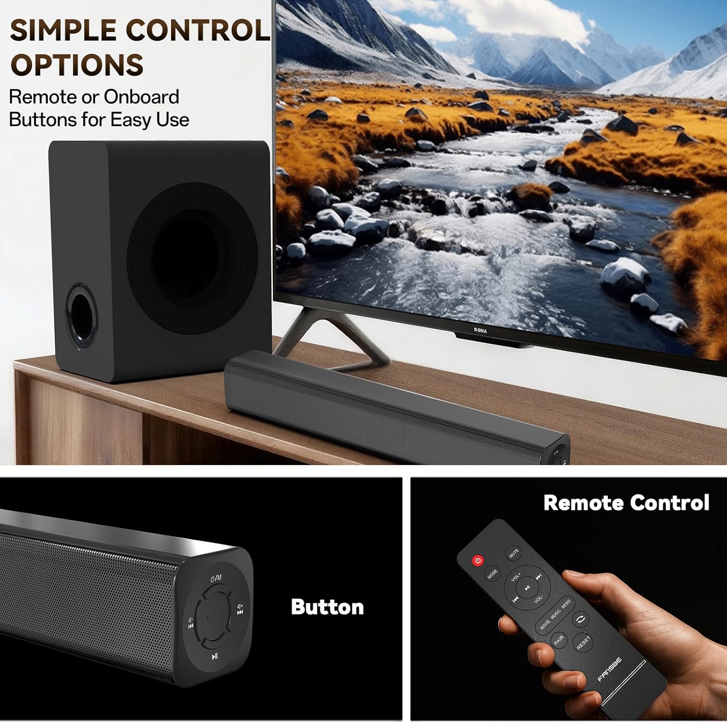 TV Surrounds Sound Bar Subwoofer, Home Theater Surround Sounds Bar, Sound Bars Bluetooth Surround Speakers 2.1ch HDMI AUX OPT Home Audio Surrounds Sounds System TV PC Game Music/Movie/News, Black