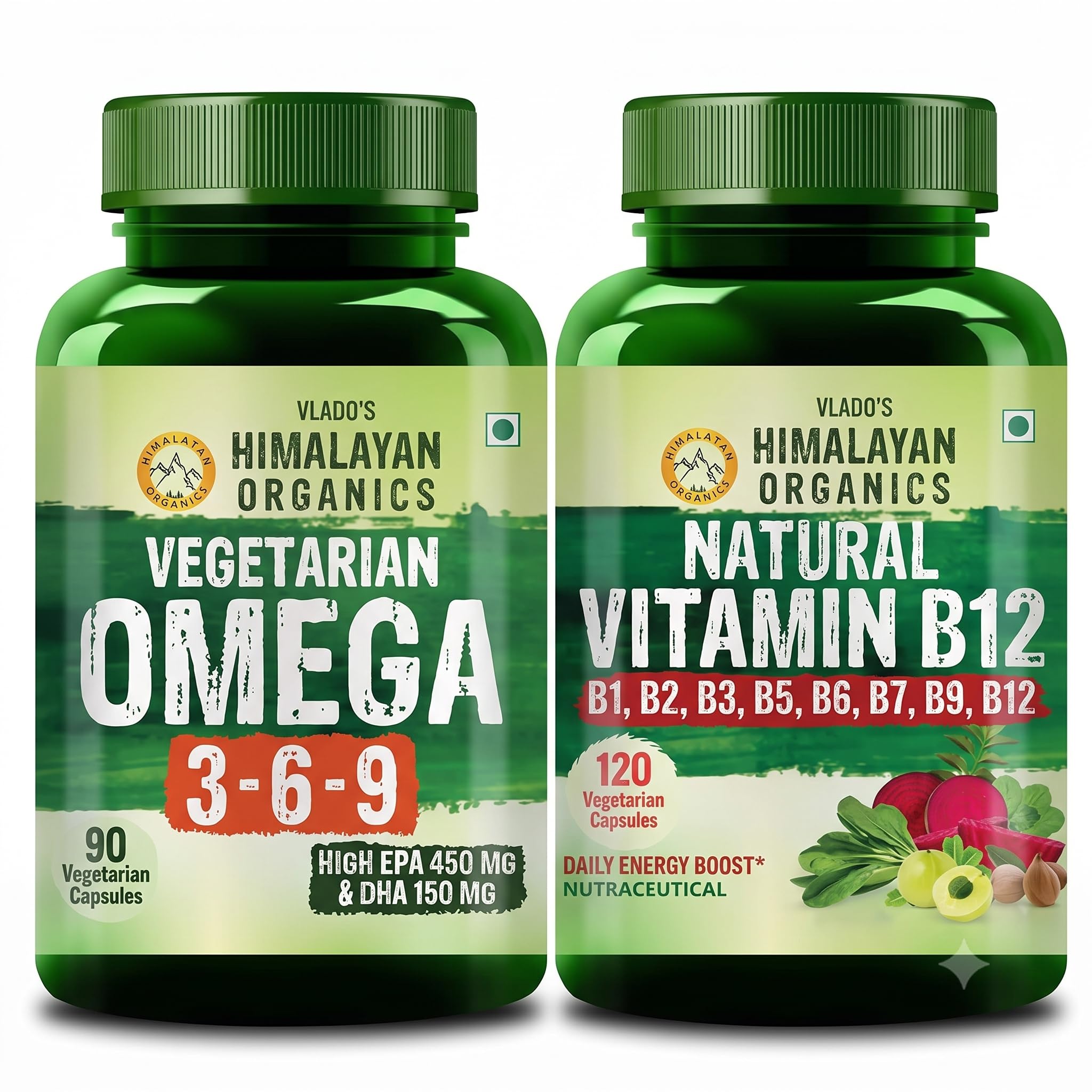 Vlado's Himalayan Organics Vegetarian Omega 3-6-9 & Plant Based Vitamin B12 Combo | Flaxseed Omega + B Complex with Moringa | Supports Heart, Brain, Energy Metabolism & Nervous System | Men & Women-image-28