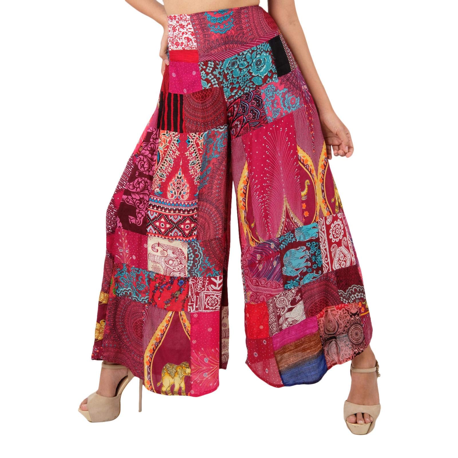 Lofbaz Damen Patchwork Weitbein Palazzo Hose Yoga Hippie Haremshose
