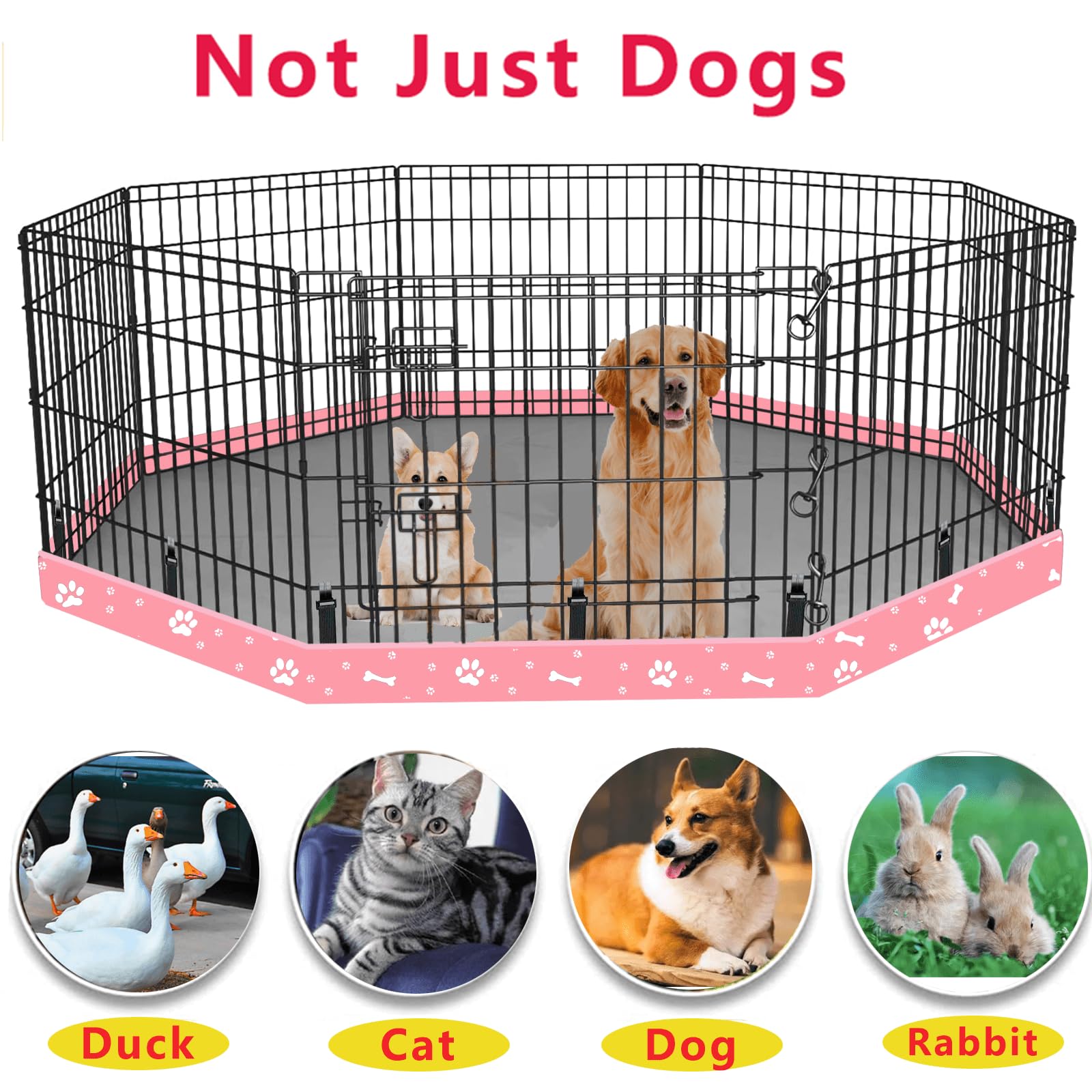 Box per cani con fondo in rete adatto per 61 cm 8 pannelli regolari ottagonali in metallo per esercizi per animali domestici, cuscinetto per gabbia per cani, cuccioli, fibbie elastiche connessioni. -
