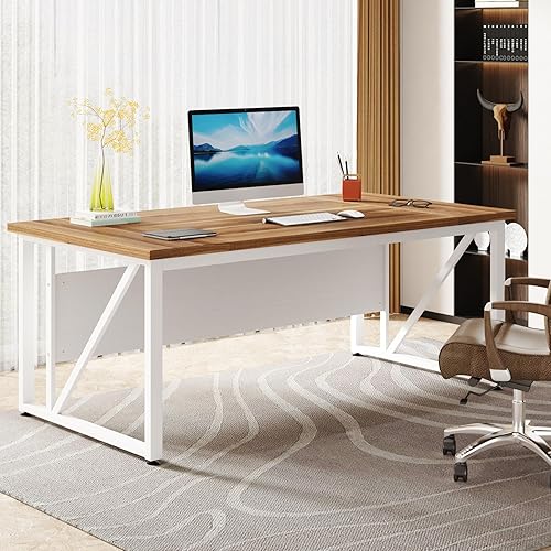 Miniatura 91 de Tribesigns Escritorio simple para computadora de 55 pulgadas, mesa de escritorio de oficina en casa para estación de trabajo, nogal oscuro + patas