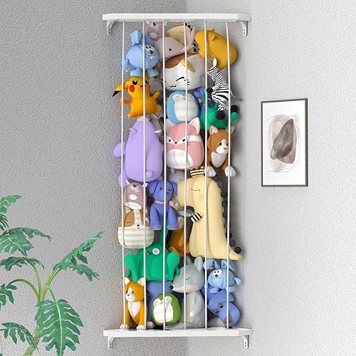 Estante de madera suave de almacenamiento de animales de peluche con longitud ajustable, soporte grande para juguetes de peluche de esquina para