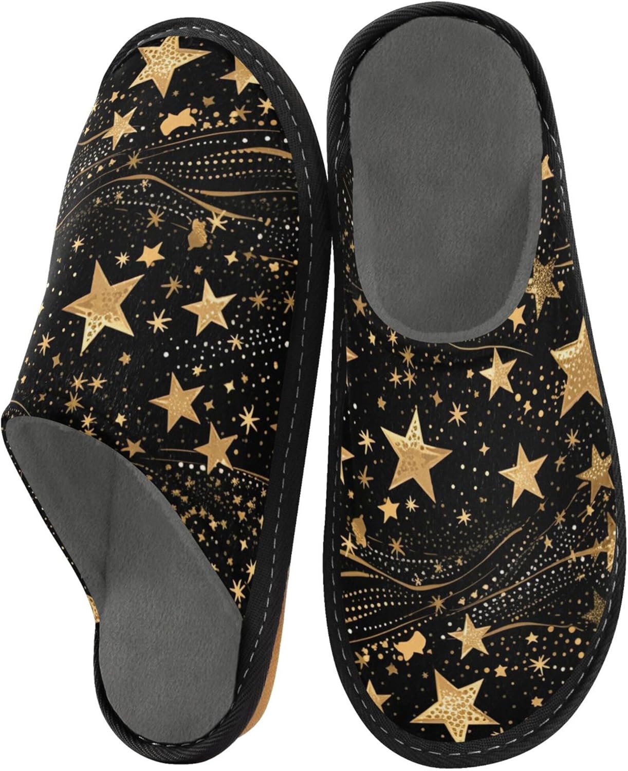 Glitter Texture Star House Slippers – Cozy Fuzzy Slippers for Guests, Washable & Disposable, Perfect for Shoeless Home, Spa & Hotel Use A110479