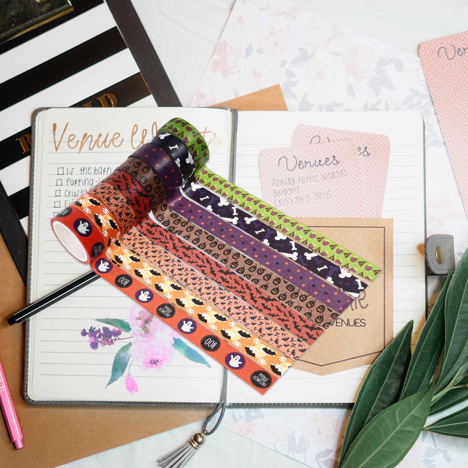 OSALADI 64 Rollos Cinta Washi de 5m Patrón de Halloween para Manualidades y Decoración en Fiestas, Adecuado para Sellar Sobres y Scrapbooking Creativo Varios Estilos