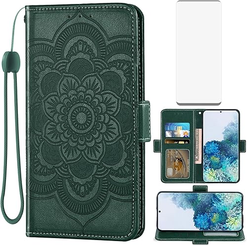 Asuwish Compatible con Samsung Galaxy S20 Plus Glaxay S20+ 5G - Funda tipo cartera de vidrio templado, protector de pantalla para tarjeta de