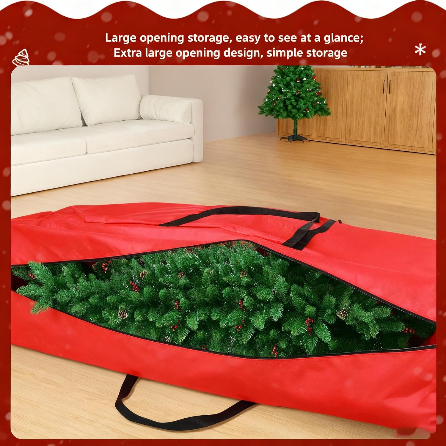 Christmas Tree Storage Bag, 600D Oxford Fabric with Reinforced Carrying Handles and Dual Zippers, Heavy Duty Tree Bag Waterproof, Extra Large Moving Bags Transparent Pocket, 7.5 ft
