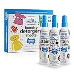 Miss Mouths Messy Eater Stain Treater Stain & Suds Duo Pack - 3 Pack Spray and 30 Pack Detergent Sheet bundle - Newborn & Baby Essentials - Food, Grease, Coffee Off Laundry, Underwear, Fabric