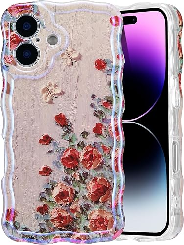 Miniatura 52 de EYZUTAK - Funda protectora de TPU para iPhone 12 Pro, estilo retro colorido, diseño láser brillante de pintura al óleo, estampado floral, borde Azul