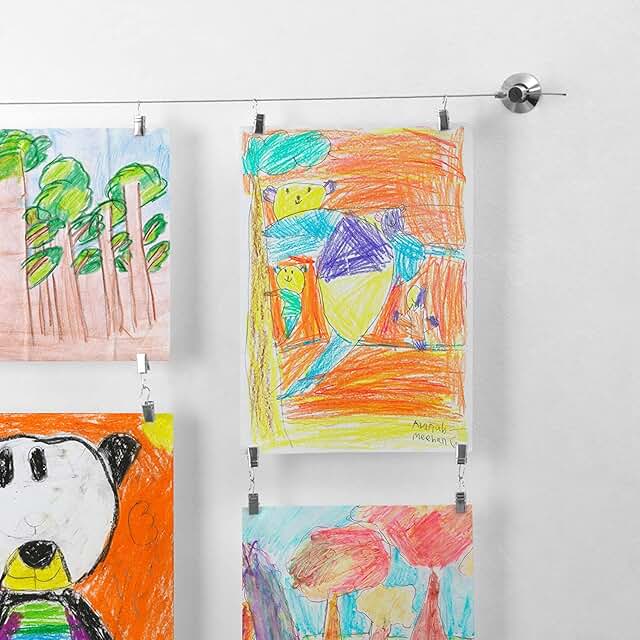 Art Display for Kids Artwork - 10ft Alloy Steel Wire with 48 Clips | Wil...