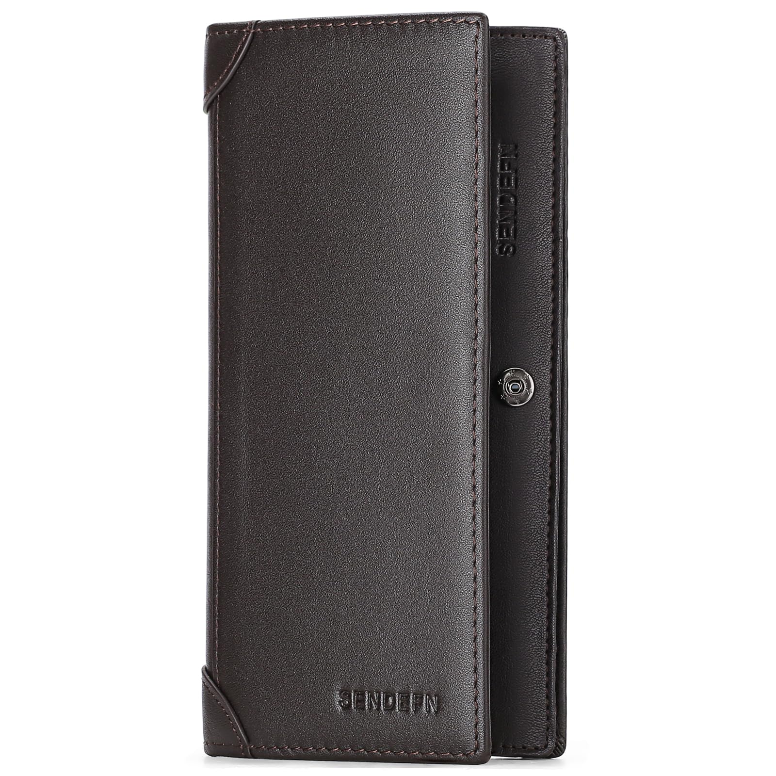 SENDEFN Long Wallets for Men Genuine Leather Slim Bifold Wallet RFID Blocking for Checkbook Credit Card