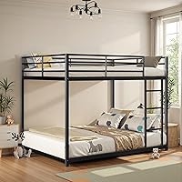 Vista 1 de INCLAKE Litera de tamaño matrimonial sobre matrimonial, base de cama de metal resistente con escalera integrada y riel de protección de seguridad