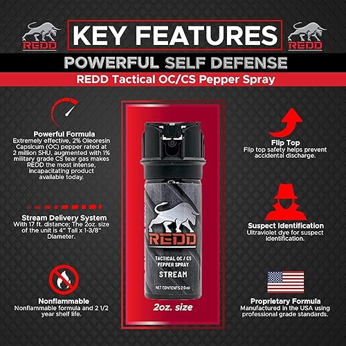 Miniatura 6 de Redd, Tactical OC/CS - Spray de pimienta y funda de nailon, Flip Top Stream (2 onzas)