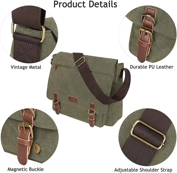 S-ZONE Men's Messenger Bag Crossbody Shoulder 14-17.3Inch Laptop Vintage Canvas Briefcase Satchel for Work School Traveling Daily Use Multiple Pocket