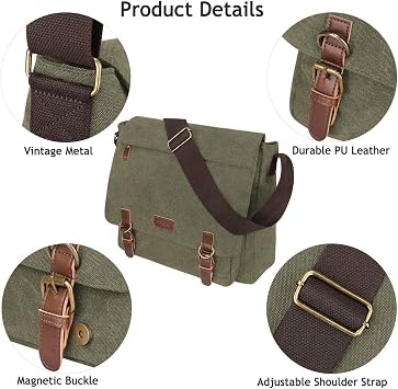 S-ZONE Men's Messenger Bag Crossbody Shoulder 14-17.3Inch Laptop Vintage Canvas Briefcase Satchel for Work School Traveling Daily Use Multiple Pocket