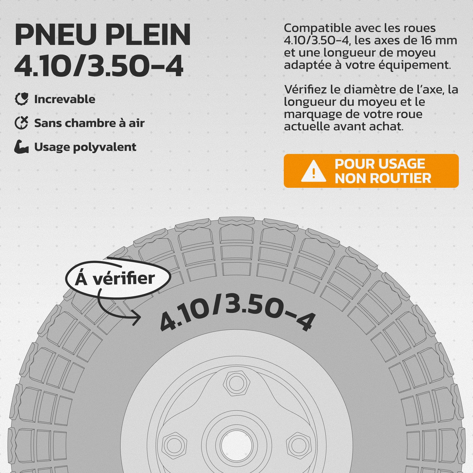 MOOVMOOV Roue Increvable 4.10/3.50-4 (x2) Alésage pour Axe 16mm - Moyeu Déporté 55mm - Pour Diables, Brouettes, Chariots, Etc. - Inclus Bague de Verrouillage + Calotte Autobloquante