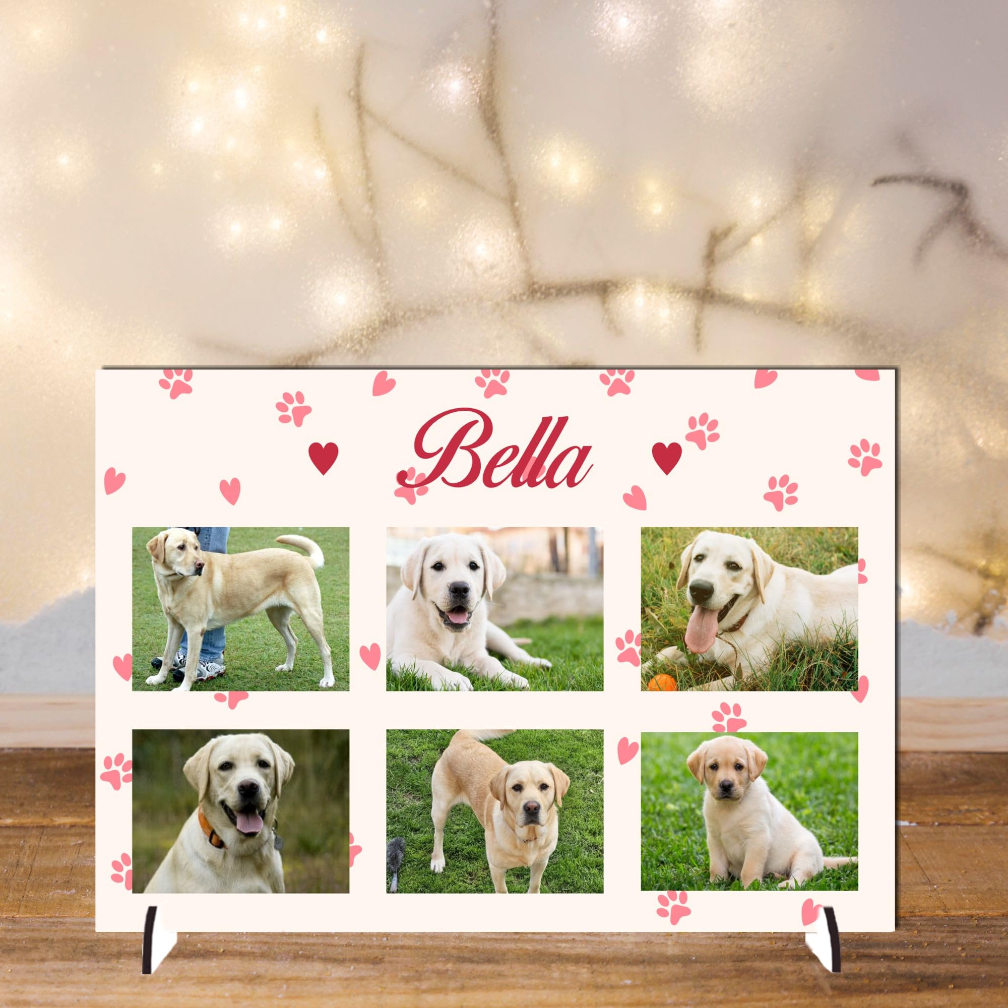 Pixie's Gifts Personalised Pet Photo Plaque on Stand - Custom Gift for Dogs or Cats - Available in 4 Designs, 3mm MDF and Acrylic (Pink, Mdf Wood A5 21cm x 15cm)