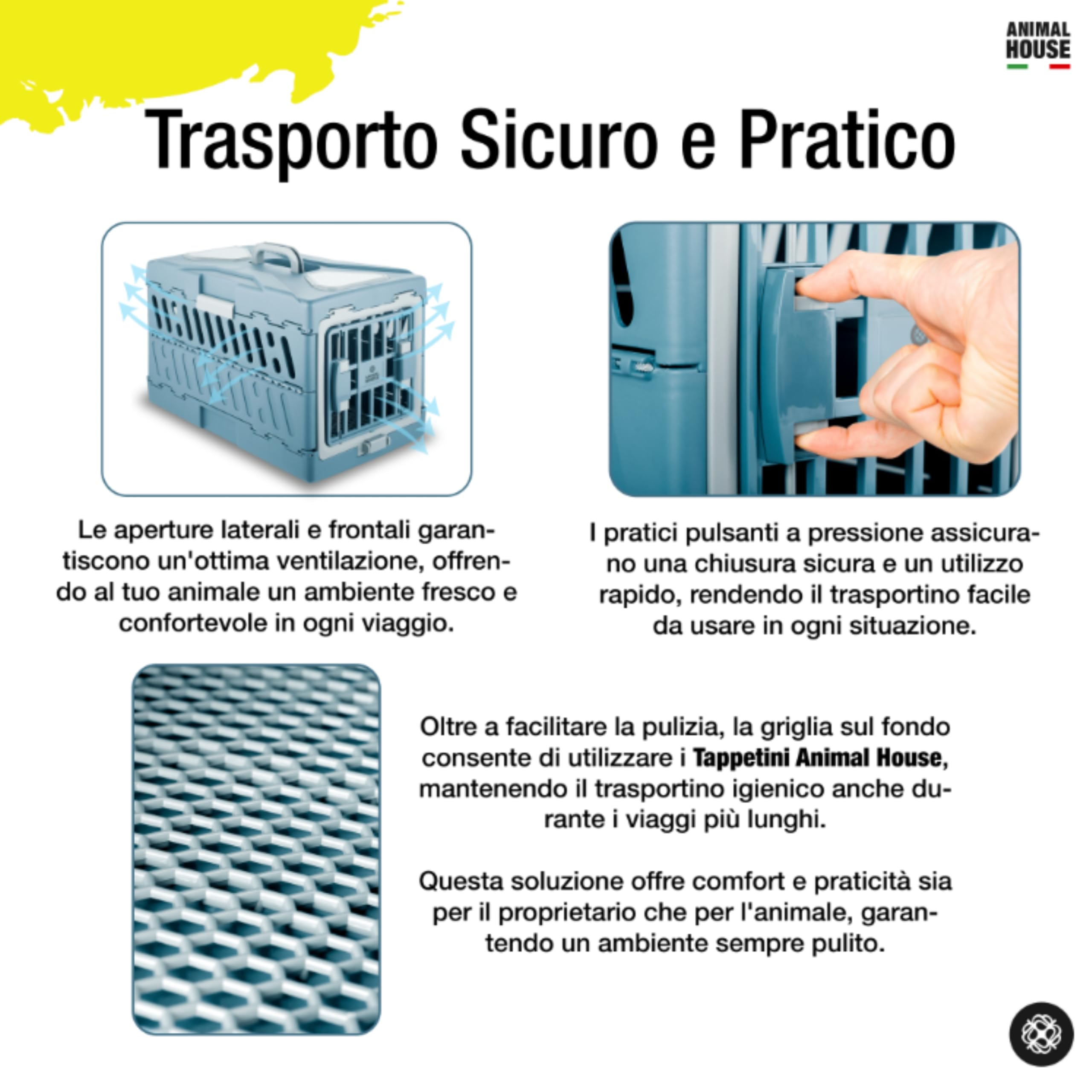 Animal House Trasportino Portatile per Animali Domestici, Ottimo per Viaggi, Facile da Ripiegare, Supporta Fino a 11 kg 55.9 x 33.0 x 37.1 cm