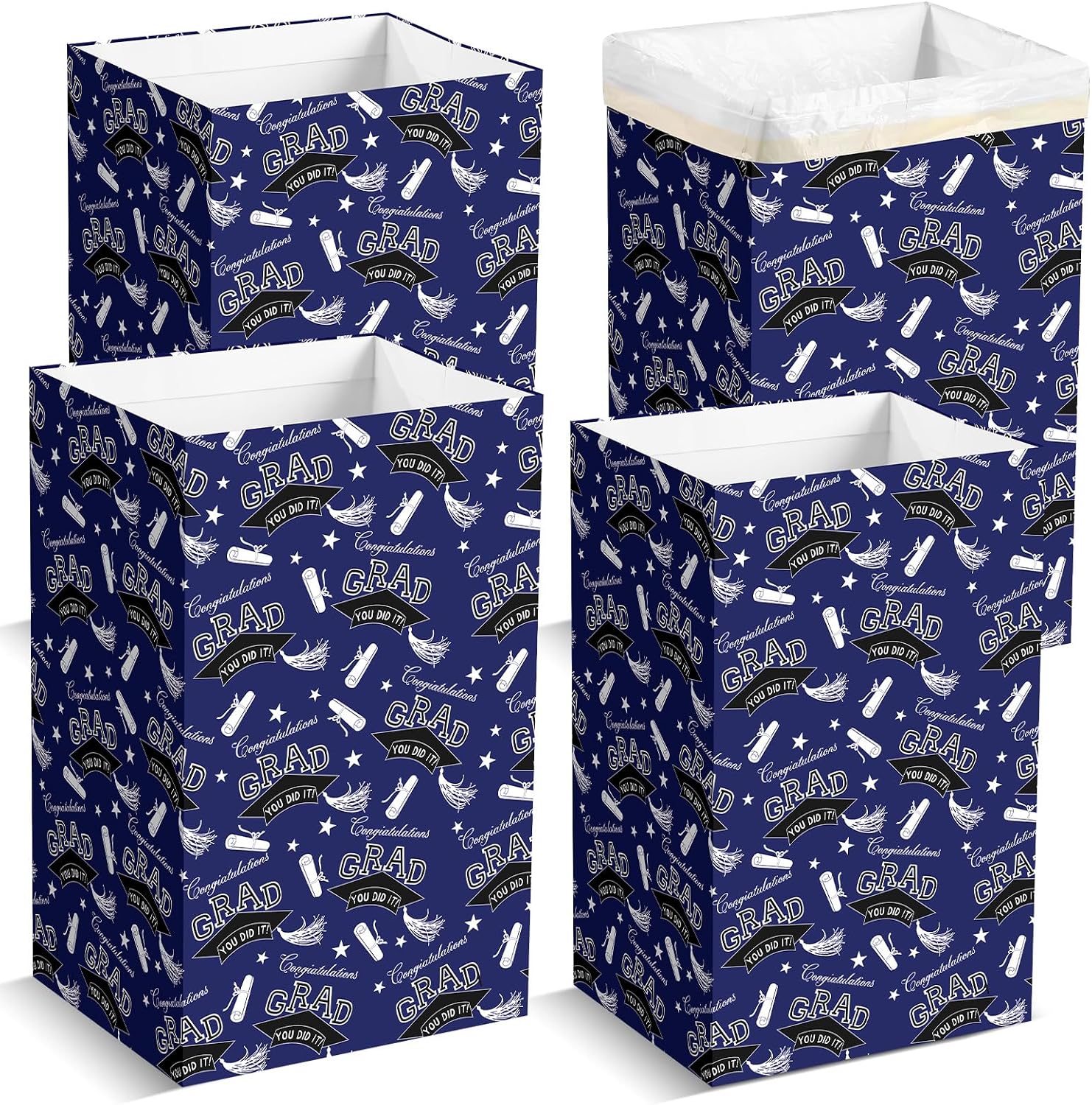 Epakh 4 Pack Red Disposable Pop up Trash Cans for Graduation Parties (13 Gallon 21.6" H x 13.5" W x 10" D) with 5 Fitted Bags Portable Foldable Extra Thick Garbage Bins for Event Kitchen Camping